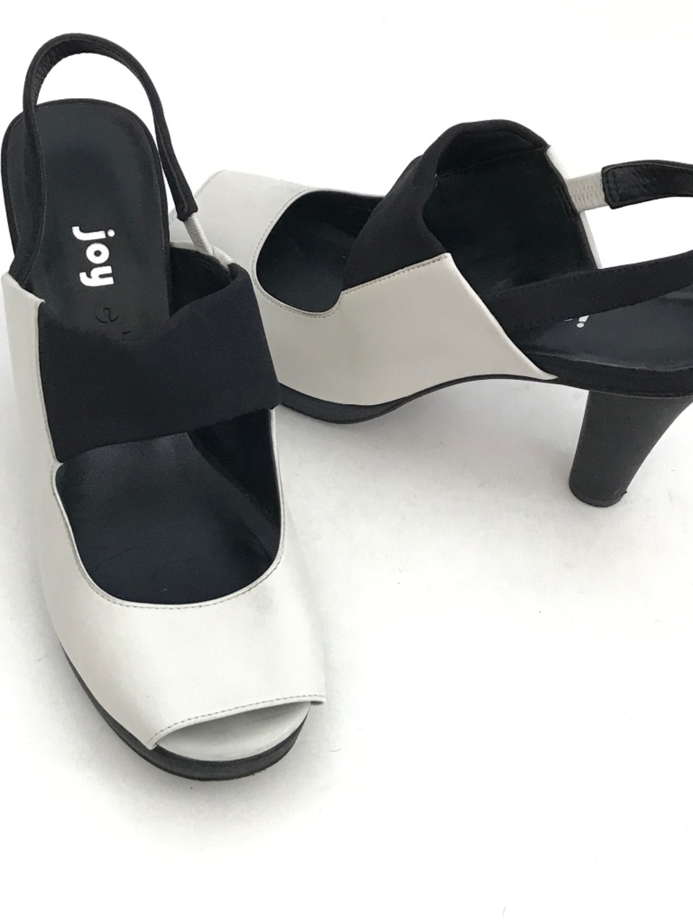 ANTHROPOLOGIE JOY CHEN Peep Toe Leather Heels Black White Women’s Size 9